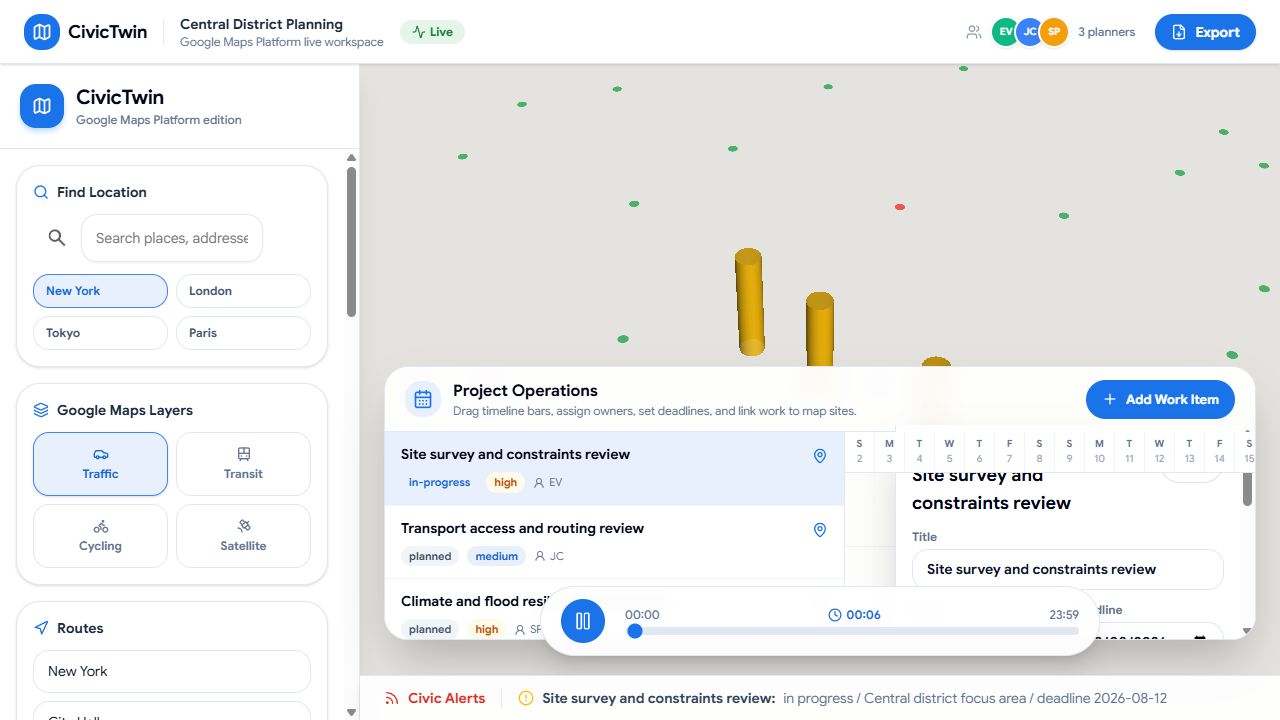 CivicTwin Urban Planning Platform live product screenshot