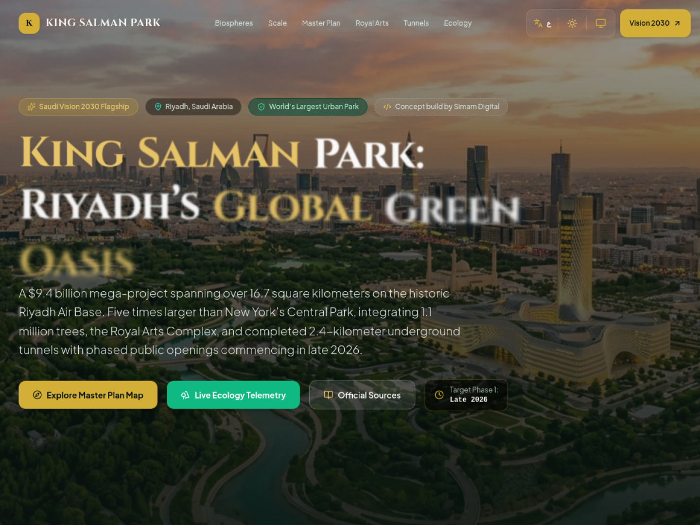 King Salman Park interactive concept portal showing the Riyadh masterplan
